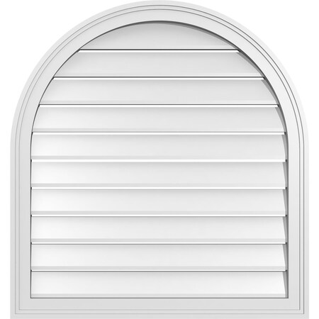 Ekena Millwork Round Top Surface Mount PVC Gable Vent: Functional, w/ 2"W x 1-1/2"P Brickmould Frame, 30"W x 32"H GVPRT30X3202SF